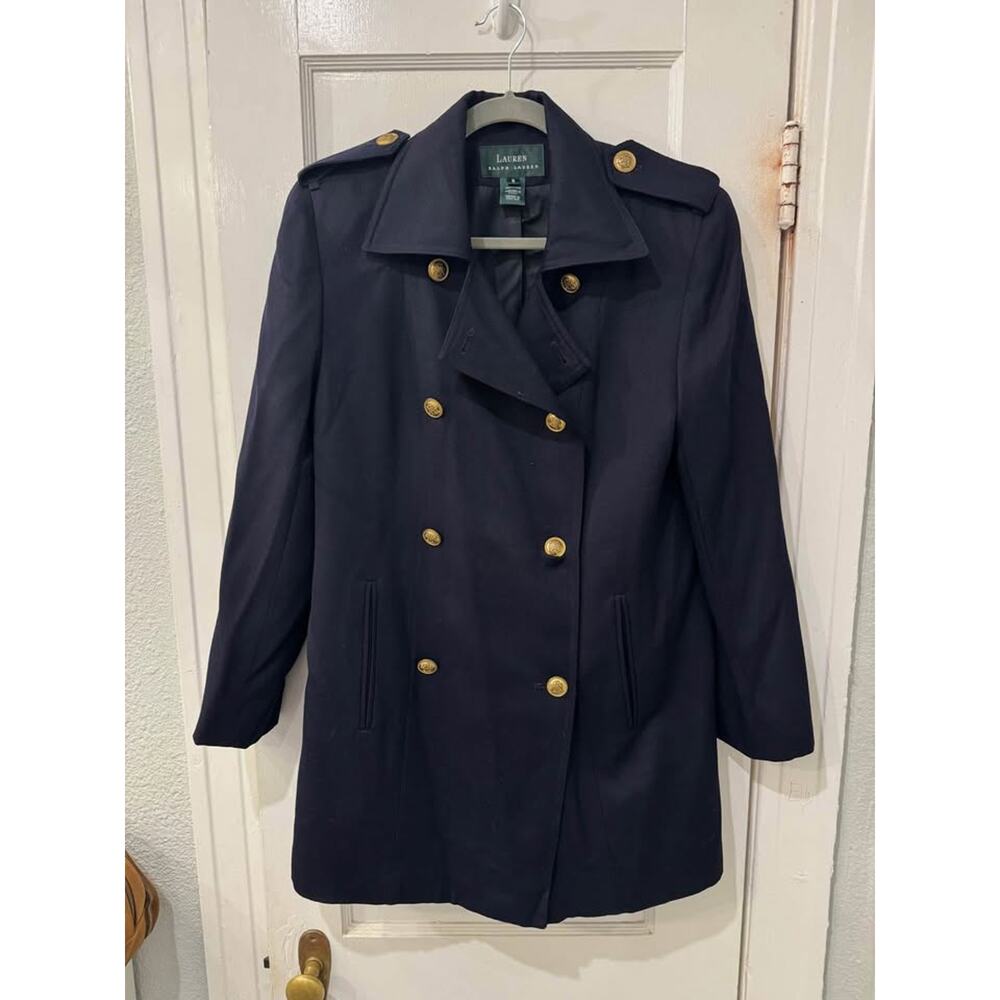 Lauren Ralph Lauren Women's Double Breasted Blue Worsted Wool Jacket Coat Size 8